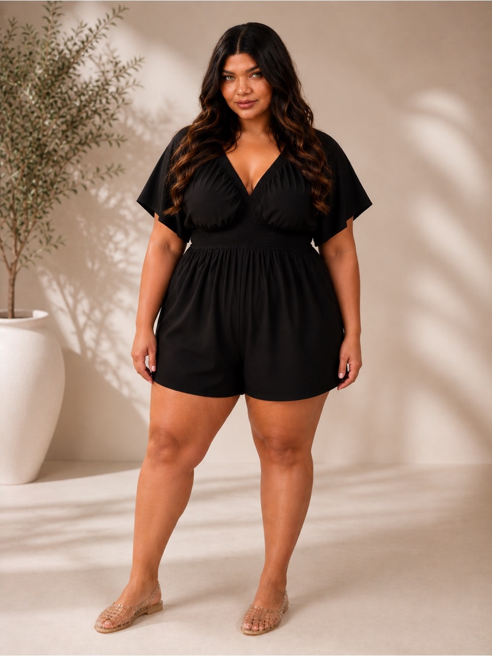 TORRID Black Smocked Waist Short Romper